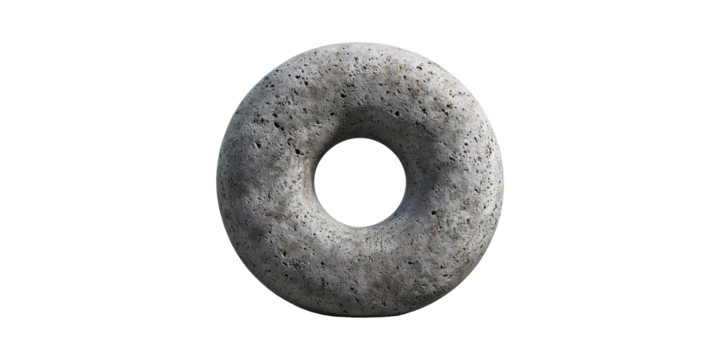 Stone donut sculpture with textured surface isolated on transparent background