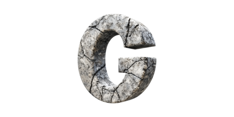 3d cracked stone letter g with realistic texture isolated on transparent background