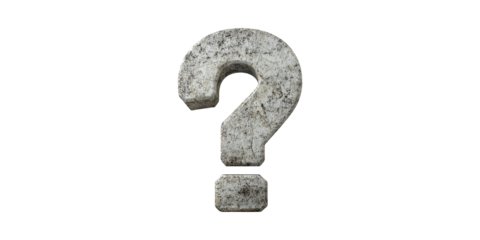 Stone question mark sculpture isolated on transparent background