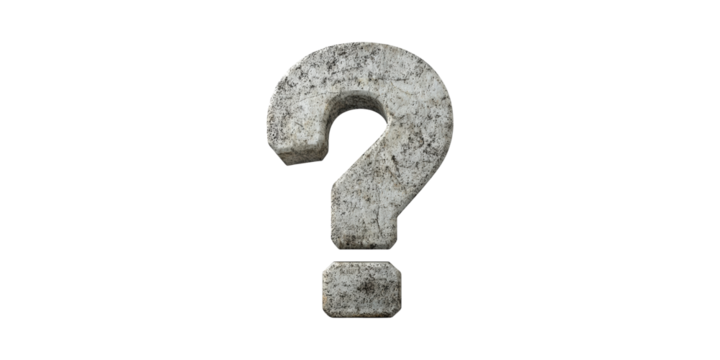 Stone question mark sculpture isolated on transparent background