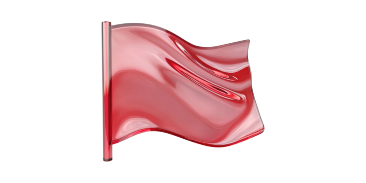 Waving red flag with pole symbolizing alertness isolated on transparent background