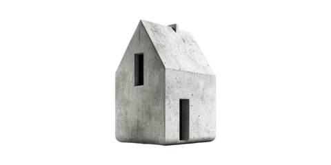 Concrete house model with minimalist design isolated on transparent background