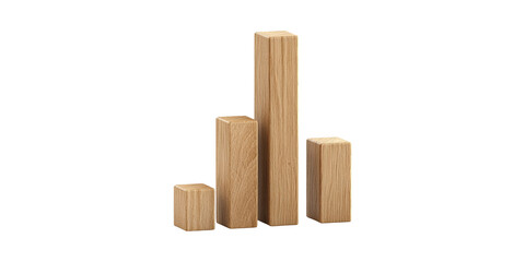 Wooden bar chart representation with four blocks isolated on transparent background