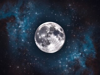 Fototapeta premium A stunning view of the full moon surrounded by a sea of stars and cosmic clouds.