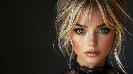 Beautiful blonde woman in a high-contrast black and white