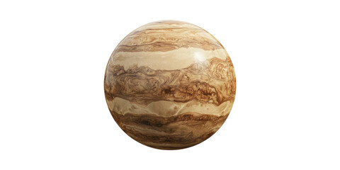 Wooden sphere with natural grain patterns isolated on transparent background