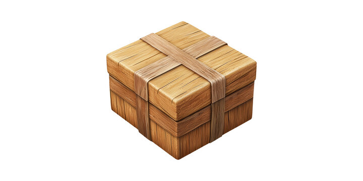 Wooden box with string ties and detailed texture isolated on transparent background