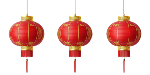 Chinese New Year red lantern hanging on a transparent background