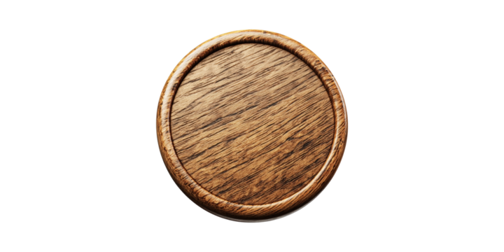 Wooden round coaster with textured surface isolated on transparent background