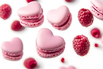 Obraz premium Flying failing heart shaped pin macarons and rasp.