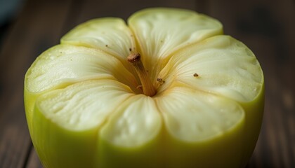  Closeup of a green apple cut in half with a star-shaped core