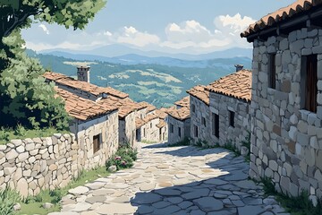 Obraz premium The ancient village stone houses under the sunshine