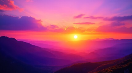 Fototapeta premium A beautiful sunset illuminates the mountains with vibrant colors and light