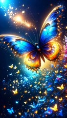Beautiful butterfly on abstract background with bokeh effect, 3D illustration