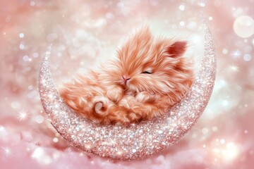 Charming rabbit on moon sleeping peacefully under sparkling stars, perfect for mid-autumn festival themed designs. Concept showcases rabbit on moon, symbolizing tranquility and beauty