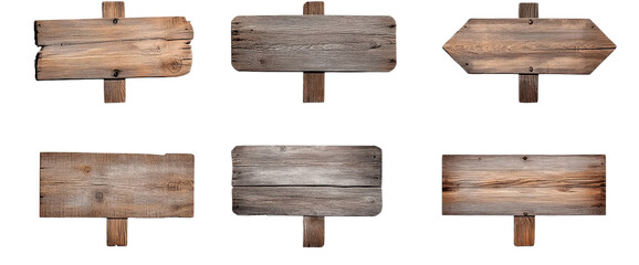Six Rustic Wooden Signs Collection Isolated on Transparent Background, Wood Texture, Blank Signs, Sign, Wood, Texture