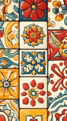 Vibrant Floral Tile Designs: Artistic Patterns in Red, Yellow, and Blue