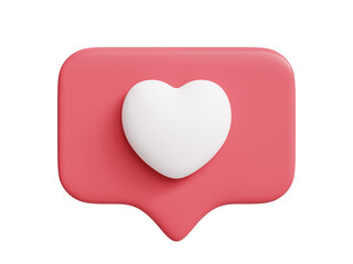 Heart shape social media notification icon in speech bubble 3d illustration icon isolated on transparent background