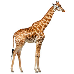 Fototapeta premium Tall giraffe showcasing unique spotted pattern isolated on white or transparent background, png. Easy to place on any other background