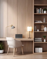 A Modern Minimalist Style Home Study Room Bookshelf