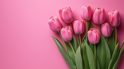 Pink Tulips on Pink Background with Copy Space: Elegant Floral Design for International Women's Day and Mother's Day Greeting Cards