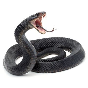 Dangerous serious venomous black snake, opened mouth Isolated Trasnparent Background, Png Isolated, Trasnparent Background