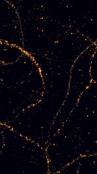 abstract dark luxury gold pattern motion background with golden glitter shiny stars and bokeh lights and particles, holiday christmas new year vertical social media template	