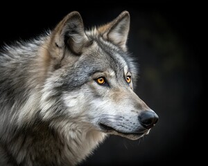 Gray wolf portrait in the snow with piercing eyes