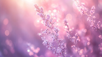 Naklejka premium Soft pink flowers in a dreamy summer meadow peaceful nature scene light bokeh bloom plant field image