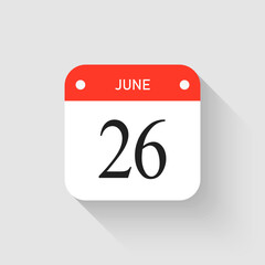 Vector icon page day calendar - 26 June month