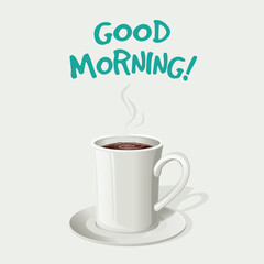Illustration of a cup of coffee with steam and text good morning -eps10
