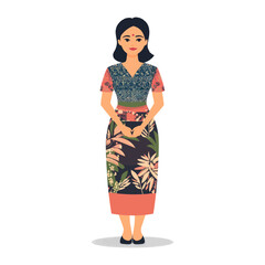 An Illustration Depicts A Woman Wearing A Detailed Patterned Dress
