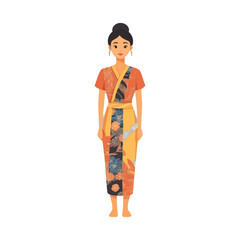 A Digitally Drawn Woman In A Cultural Patterned Dress
