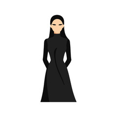 Naklejka premium Illustration Depicts A Woman In A Long Black Dress