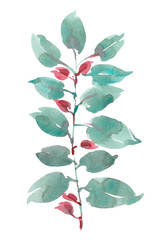 Branch with green and red leaves. Summer decor.