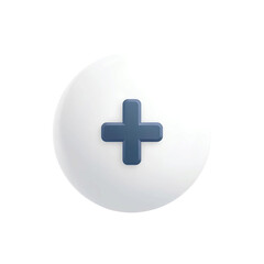 Fototapeta premium 3d white glossy button with a black plus symbol for adding new content high quality png isolated on transparent background