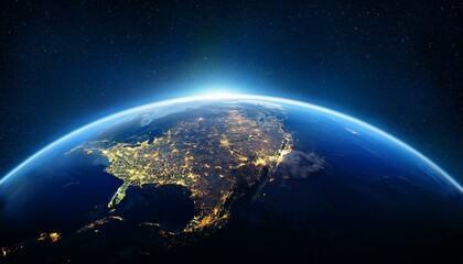 Obraz premium Half-Sphere Earth from Space with Rising Sun – Climate Symbolism