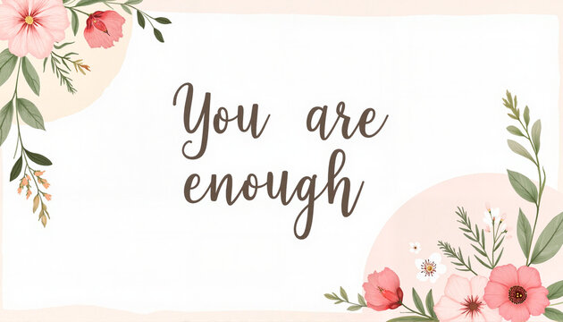 Inspirational compliment card with botanical illustrations, self-acceptance