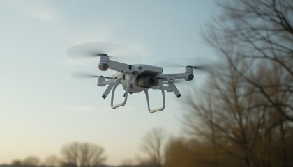  Quadcopter Drone in Flight with a Camera During a Sunny Day