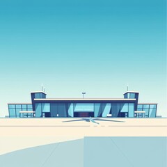 Fototapeta premium Modern airport terminal with sleek design and bright blue skies in the background.
