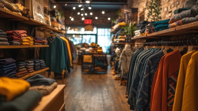 Brightly lit plus-size clothing store features an array of fashionable outfits and chic accessories on display. Cozy ambiance invites shoppers to explore stylish options for every occasion