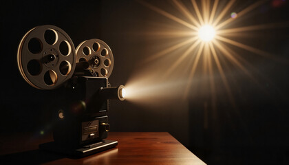 Obraz premium Vintage film projector illuminating nostalgic movie theater atmosphere - nostalgia