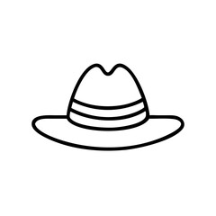 Fototapeta premium Cowboy hat icon with a wide brim, symbolizes western culture, black outline, modern design
