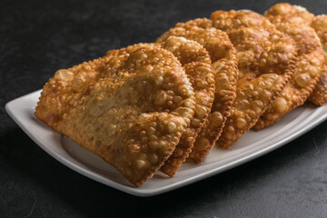 Cheburek Fried. Traditional dish of Turkish and mongolian, pasties empanada.