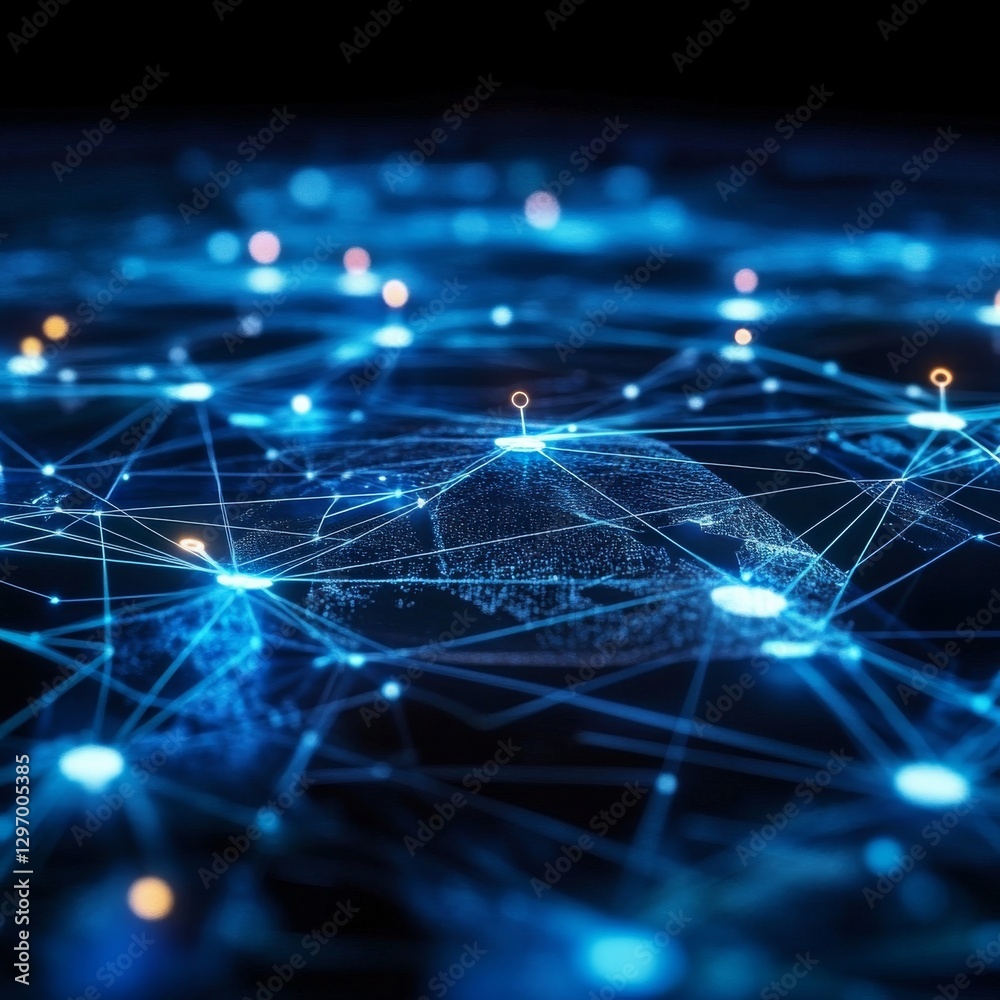 Poster Abstract Blue Network: A Web of Connections for Data, Technology, and Global Communication with Dark Background