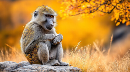 Fototapeta premium サバンナ-ヒヒ（Olive baboon）