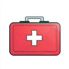 Fototapeta premium Red first aid kit with a white cross symbol, symbolizing healthcare and emergency preparedness.