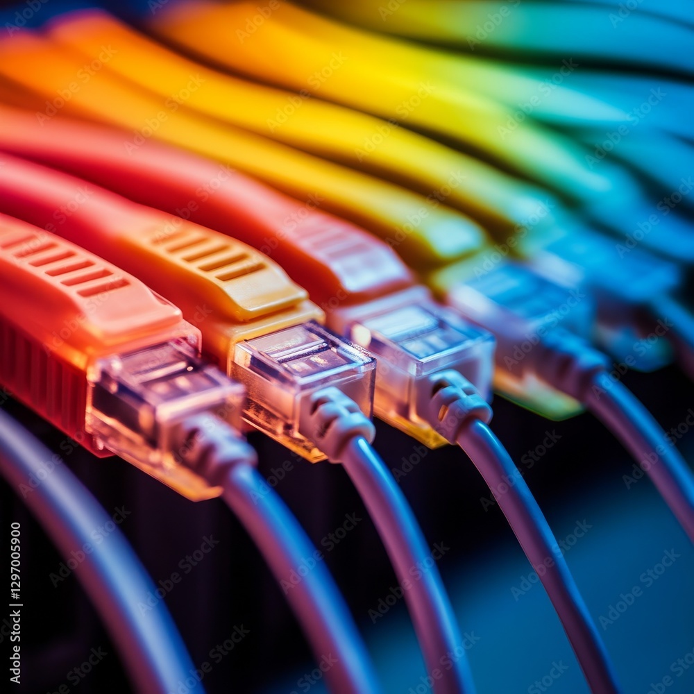 Poster colorful ethernet cables: a vibrant network connection, high-speed data transfer and communication.