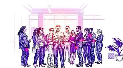 Fototapeta premium Collaborative team of business professionals working together in modern office setting, double exposure effect, ideal for corporate and teamwork-themed banner designs