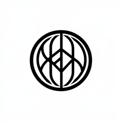 Obraz premium Elegant Abstract Logo Design: Circular Emblem with Geometric Shapes in Black and White Illustration